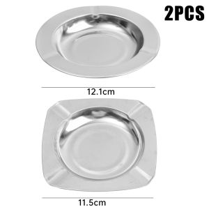 2Pcs Stainless Steel Anti-fly Ash Ashtrays Simple Non-slip Ashtray for Hotel KTV Internet Cafe Using
