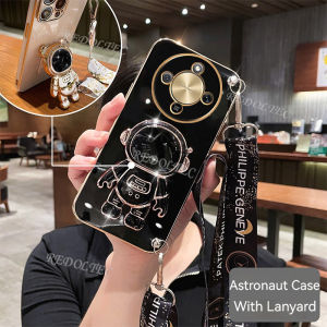 Case For Honor X9D 5G 2025 New Fashion Cute 6D Electroplated Phone Casing For HonorX9D With Astronaut Stand Holder Long Crossbody Lanyard Strap For Girls