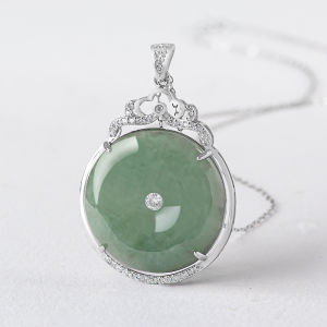 TIMESWIND S925 Inlaid Natural Burmese Jade Green with Certificate Ice Donut Buckle Simple Women Pendant Necklace Y1N