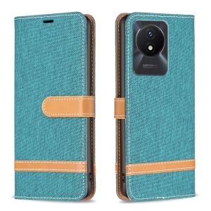 For Vivo Y02 Y02T Y02A Phone Case Magnetic Denim Leather Wallet Card Slot Fashion Flip Cover Casing