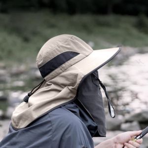 Outdoor Windproof Sun Hat Hiking Hat Full Face Cover Protection Waterproof Cap Fishing Camping Hats Topi Memancing Outdoor Bucket Hat UV Resistant Climbing Hat Folding Sun Hat Removable Mask Fishing Hat Universal Full Face Mask For Men