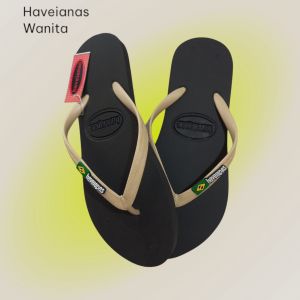 Sandal Haveianas Simpel Wanita Cewek Jepit Flip Flop Karet Elegan Kekinian Kuning/Hitam