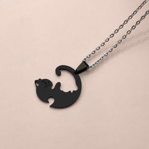 Kalung Couple Pasangan Anti Karat Titanium Kucing Emas Dan Putih liontin Fashion Kalung