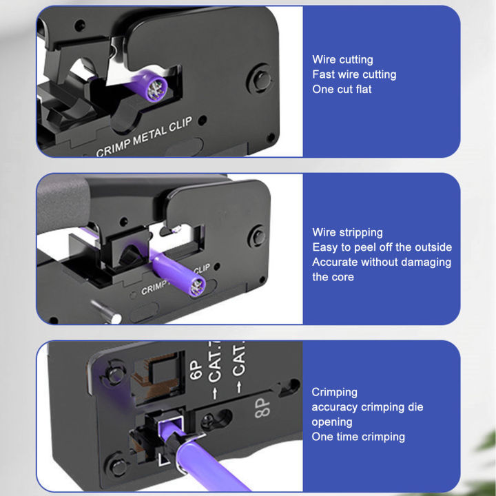 Click Mode Rj45 Cable Crimping Tool Adjustable Crimping Mode RJ45 Crimp Tool for Cat6a ...