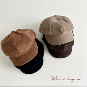 WININ Suede Cotton Octagonal Beret Hat Solid Color Corduroy Autumn Winter Cap Vintage Windproof Painter Hat Boy Girl