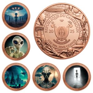 【discount store】5types 1oz Pure Copper Alien Commemorative Coin Colorful UFO Print Challenge Coin Space ET Collectible Souvenir Gift