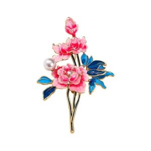 COVIEEZB Thanh lịch Trâm cài Cloisonne Phong cách Trung Quốc Ngọc trai Huy hiệu hoa Trang sức thời trang Phụ Kiện Trang Phục Huy hiệu men Phụ kiện áo khoác