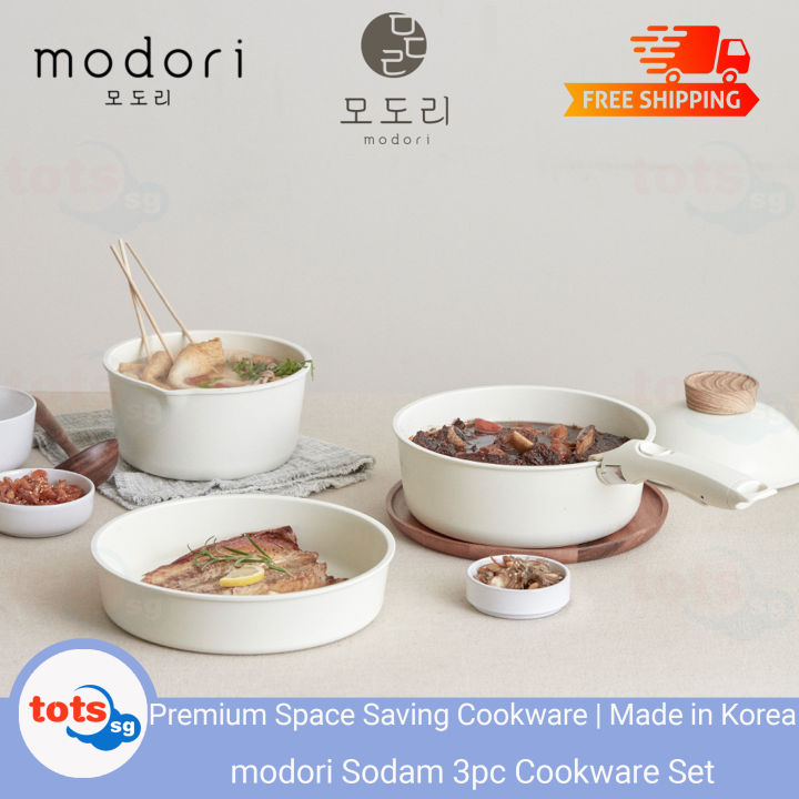 Modori Sodam 3pc Ceramic Cookware Set (Made in Korea) Natural Ceramic