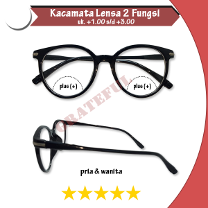Kacamata doble fungsi (lensa normal & plus) ukuran +1.00 sampai +3.00 rabun dekat jalan Untuk Pria Wanita frame oval besar - KOREA STYLE VINTAGE RETRO