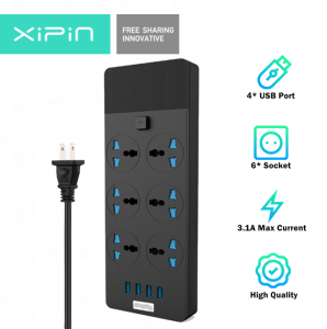 TB-T12 Universal Power Extension US Plug 3.1A 4 USB Port with 6 Socket Multi Protection