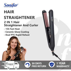 Sonifer Hair Straightener 2-in-1 Curler Ceramic Coating 40M Negative Ions Care Dual PTC 15s Heat Overheat Protection