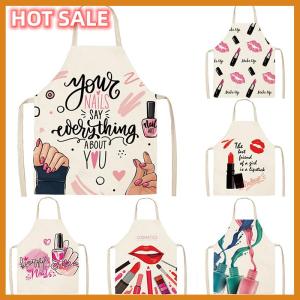 🔥🔥🔥dingdaocunz Nail Polish Lipstick Beauty Kitchen Women Apron Household Cleaning Flax Pinafore Salon Home Cooking Baking Adult Bib