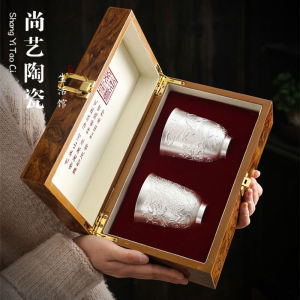 银杯子 999纯银功夫茶具套装主人杯对杯大号隔热银茶杯品茗银水杯