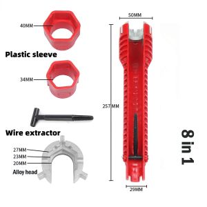 Multifunctional 8 in 1 Faucet and Sink Installer Tool Wrench Spanner for Water Pipes Bathroom
