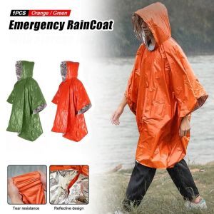 HOTOTO 1Pcs Hiking Travel Tent Rainwear Emergency Raincoat Waterproof Hooded Sleeve Camping Rain Poncho Durable Heat Reflective Outdoor Rain Cover