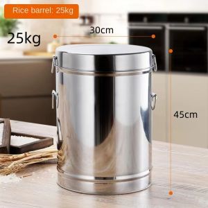 304 Stainless Steel Rice Storage With Cover Large Capacity Rice Bucket 5/10/15/25kg Rice Dispenser Sale Rice Storage Insect-Proof Moisture-Proof Container 304 Thickening Sealed Rice Bucket For Kitchen Storage Box
