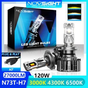 Tricolor Light Novsight N73T LED Lights for Car H7 LED Headlight Bulb Kit High Beam Low Beam 3000K 4300K 6500K 120W 27000LM Plug&Play 2Pcs 1 Year Warranty Free Shipping