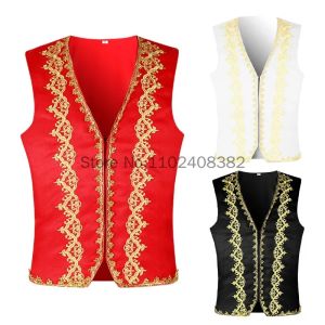 Embroidery Baroque Vest Men Slim Fit Palace Prince Gentleman Black Vest Waistcoat Men Stage Prom Drama Opera Costume