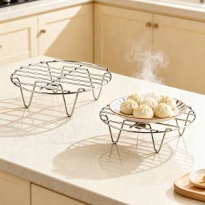 YIYU STUDIO Heat Resistant Stainless Steel Steamer Rack Thick Sturdy Food Steaming Tray Universal Round Kitchen Steamer Holder Cookware