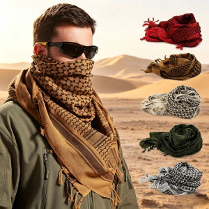 Desert Plaid Keffiyeh Scarf Windproof Dustproof Soft Cotton Head Wrap Neck Face Cover Multiple Colors Available