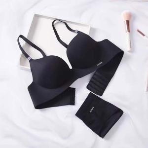 2Pcs Non Wired Women Bra Set Seamless Panties Small Chest Push Up Gathering Underwear French British Ice Silk Brifes Fashion Female Bras Lingerie