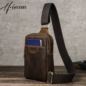 Hiram Genuine Leather Vintage Mini Shoulder Bags Small Sling Chest Bags Crossbody Phone Pocket Male Travel Bags