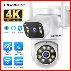 LS VISION 4K 2-Screen NVR WIFI CCTV Camera Linkage PTZ Camera Automatic Tracking Home Two-way Voice Outdoor Waterproof Full Color Night Vision IP Security Cameras Support Amazon Alexa PC Client Preview Bluetooth Configuration