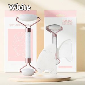 [MALAYSIA READY STOCK] Home Park White & Pink Artificial Jade GuaSha Anti Aging Face Roller Set Face Massager