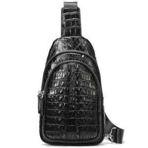 EDERN Crocodile Pattern Mens Chest Bag Genuine Leather Crossbody Bags Retro Luxury Casual Sling Bag Mulit-functional Travel Chest Pack