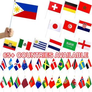 6Pcs/Set 65 Countries Hand Held Flags 14x21cm Small National Flags with Poles World Cup Sports Events Classroom International Day United Nations Day Procession Decor