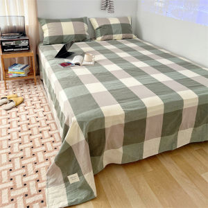 Cotton Bedsheet Single Queen King Size 100% Washed Cotton Plaid Grey Blue Pink Flat Sheets