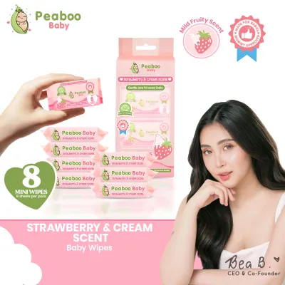 Peaboo Baby Mini Travel Packs Baby Wipes Strawberry & Cream Scent Hypoallergenic For Sensitive skin