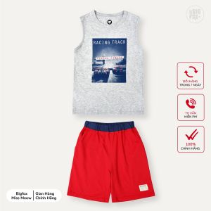 Bộ ba lỗ sát nách bé trai size đại BIGFOX - MISS MEOW vải cotton mềm mịn họa tiết chữ RACING TRACK cỡ trẻ em 34567891011 tuổi 11-40kg