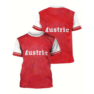 Austria National Flag Themed T-shirt Mens Clothing 3d Printed Stripe Word T Shirts Casual Fashion Street Short Sleeves Tees