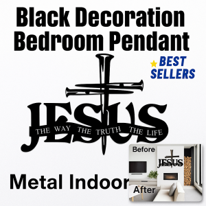 Black Metal Cross Wall Art God Bless Home Sign Wall Hanging for Good Luck Unique Christian Decor for Living Room