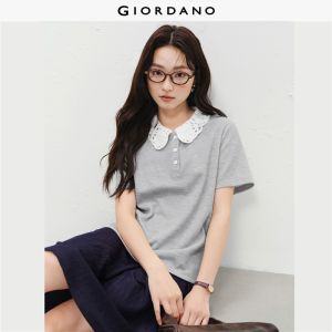 Giordano Women Lace collar short sleeve polo shirt Free Shipping 18316505