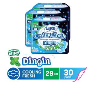 CHARM Pembalut Cooling Fresh Night 29cm Wing 10pads x3