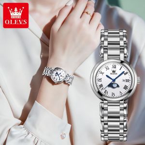 นาฬิกาข้อมือกันน้ำสำหรับผู้หญิง OLEVS 2023แบรนด์นาฬิกาควอตซ์ Iadies กันน้ำเพชรญี่ปุ่นโรมันหน้าปัดมัลติฟังก์ชั่นสแตนเลสสายนาฬิกาแฟชั่นคลาสสิกสง่างามผู้หญิง