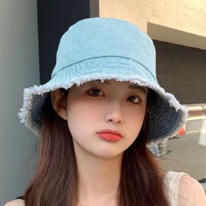LUXURYLYN Denim Summer Sun Hat Foldable Cotton Reversible Fisherman Hat Fashion Anti-UV Bucket Hat