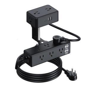 Clamp Mounted Power Strips 13AC Outlets 4 USB Port 20WPD Fast Charging Safety Protections 2M Cord ABS Materials Build