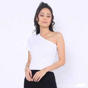 GRACE Atasan Jersey Crop Top Jersey One Shoulder Tangan Pendek 014