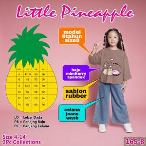 Little pineaple setelan viral loose blouse jeans Meg Emma anak 4-9Y