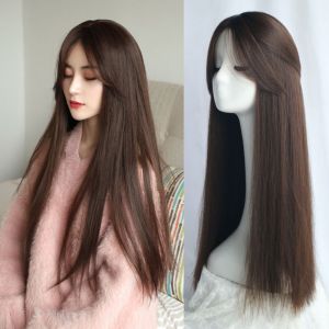 HUNIU Tổng hợp Tóc giả tổng hợp có mái Chịu nhiệt Tóc nối Tóc giả cosplay Lolita Phụ kiện tóc Tự nhiên Tóc dài thẳng Người phụ nữ