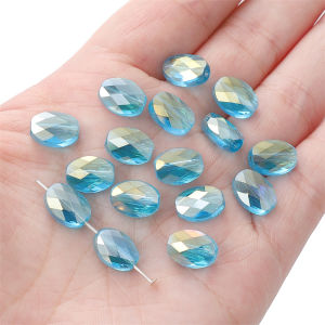 10pcs Faceted Glass Beads Oval Shaped Transparent/Solid Color Crystal Loose Spacer Beads For DIY Handmade Bracelet Necklace Keychain Jewelry Making Accessories