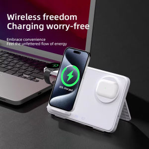 Fast Magnetic 4 In 1 Wireless Charger Stand LED Foldable Charging Station Dock For iPhone Samsung Galaxy Apple Watch Airpods2