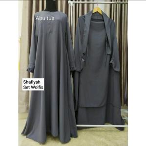 Gamis Muslimah Set Hijab Free Niqob | Dress Syafiyah Wanita Set Khimar Wolfis Premium