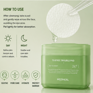 Mediheal Teatree Acne Toner Pad 100Pads– Instant Soothing & Oil Control & Acne & Redness & Calming