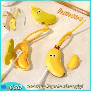 Holder Sikat Gigi Bentuk Pisang Dengan Tempat Pasta Gigi / Penyimpanan Sikat Gigi Portabel Untuk Bepergian / Kotak Pelindung Sikat Gigi Silikon