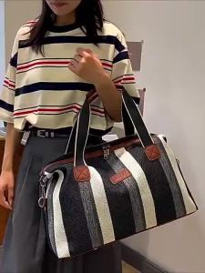 Striped vintage canvas travel bag Lightweight hand luggage bag Large capacity canvas travel bag#52
