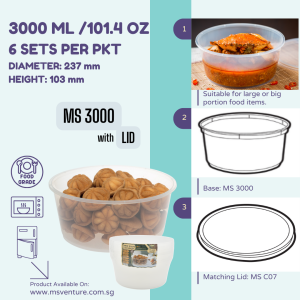 {MSV} Round Microwavable Plastic Takeaway Containers (2330ml-3000ml) Anti Leak Durable BPA Free Reusable MS 2500 MS 2750 MS 3000